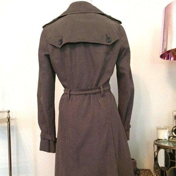 NAVE brown Trench Coat Jacket Sz 6/S GUC plaid - Picture 5 of 5